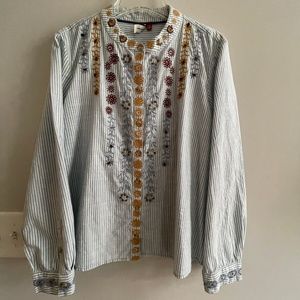 Anthropologie Women's Pilcro Whitney Beaded Trapeze Buttondown Top Size Small
